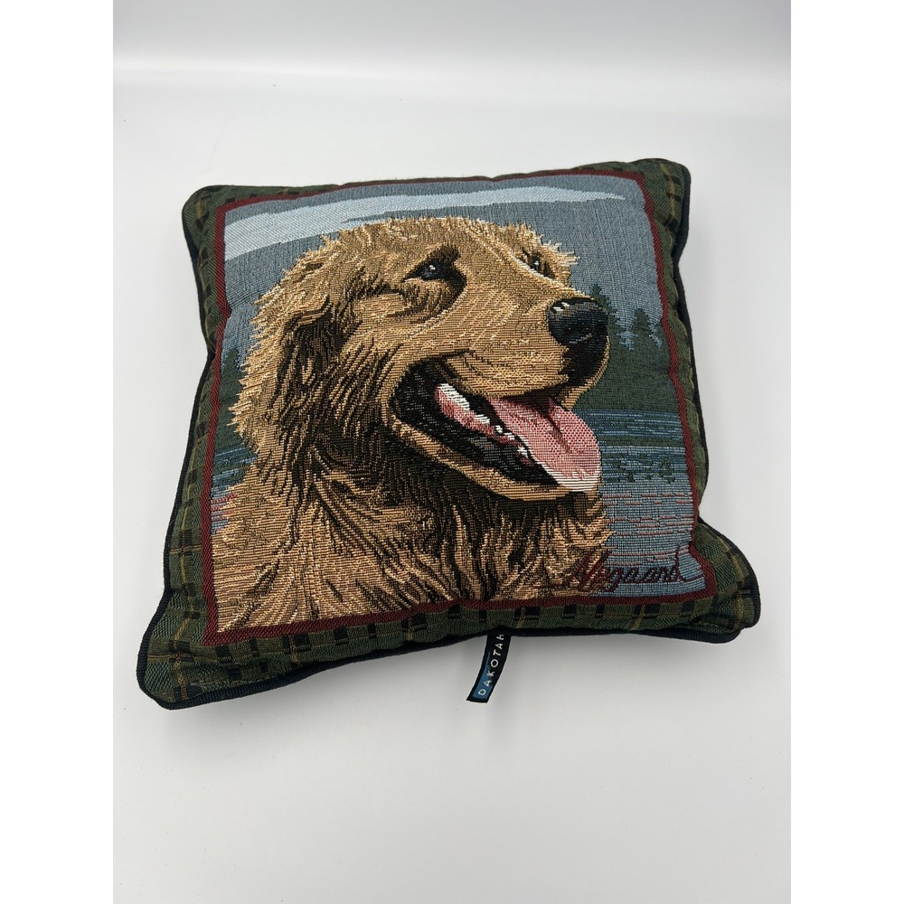 Yellow Labrador retriever tapestry throw pillow by artist Negaard 13x13Cabincore